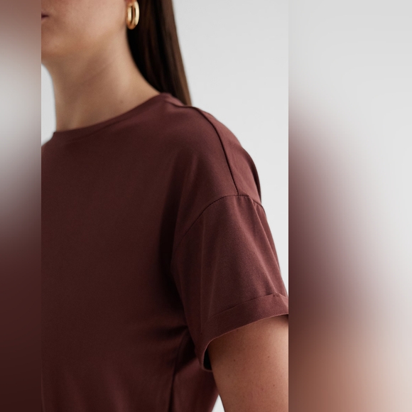 EXPRESS Crew Neck Short Sleeve Draped T - Shirt Mini Dress - Picture 3 of 4